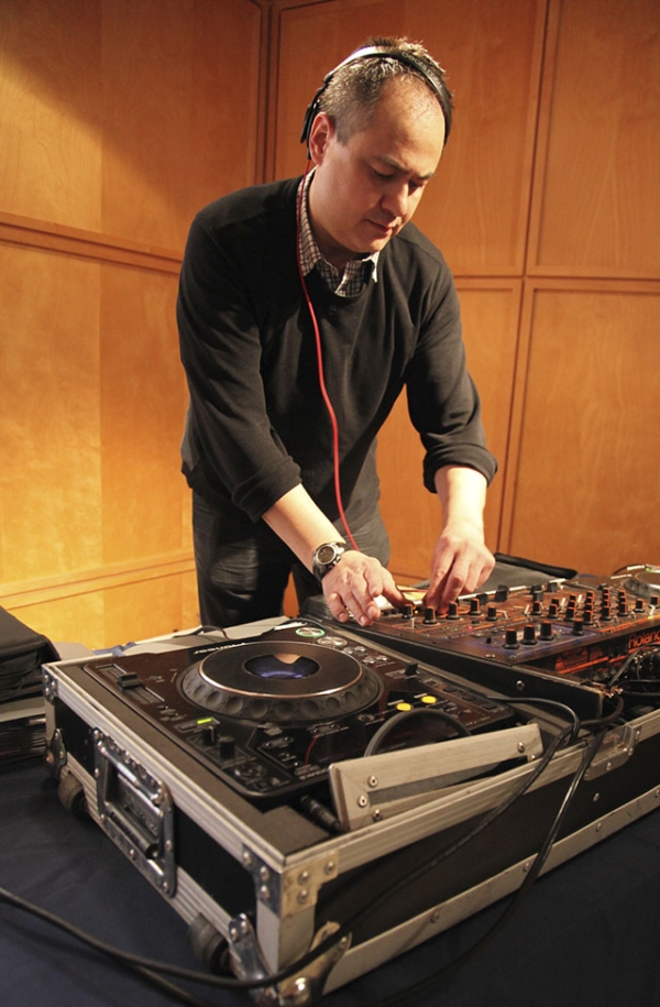 DJ George Pihlgren plays some tunes. (Ellen Wallop/Asia Society)