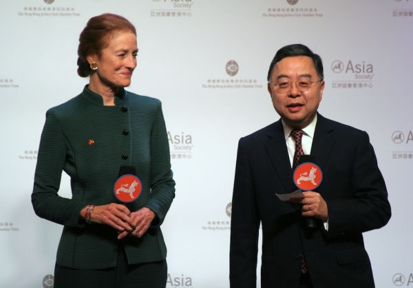 Asia Society Co-Chairs Henrietta Fore (L) and Ronnie Chan (R) at the opening of Asia Society's Hong Kong Center on February 9, 2012. (Bill Swersey/Asia Society)
