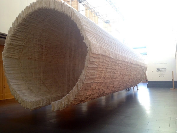 Zhu Jinshi, Boat (2012) made with xuan paper, bamboo and cotton thread. (Asia Society)