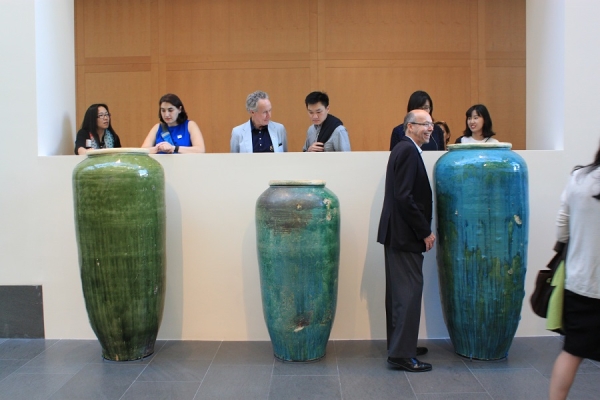 Asia Society member surprised by Well (2007), ceramic art pieces by Huang Yong Ping. (Asia Society)