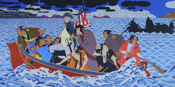 Shimomura Crossing the Delaware by Roger Shimomura, acrylic on canvas, 2010. National Portrait Gallery, Smithsonian Institution; acquired through the generosity of Raymond L. Ocampo Jr., Sandra Oleksy Ocampo, and Robert P. Ocampo
