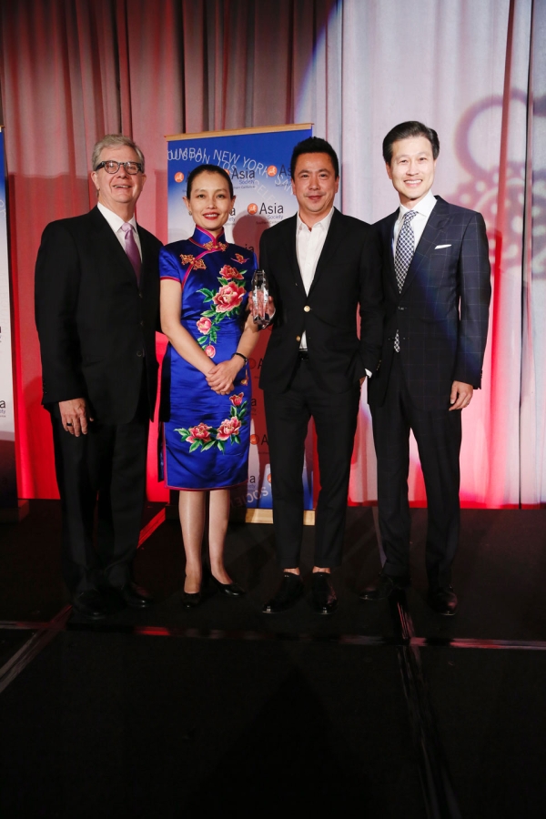 From left, Thomas McLain, Chairman Asia Society Southern California, Wang Jin, Chinese Cultural Attache at Consulate, James Wang, Co-Founder, Vice Chairman and CEO Huayi Brothers Media Corporation and Dominic Ng, East West Bank pose during the 2016 U.S.-China Film Gala Dinner held at the Millennium Biltmore Hotel on Wednesday, November 2, 2016, in Los Angeles, California. 