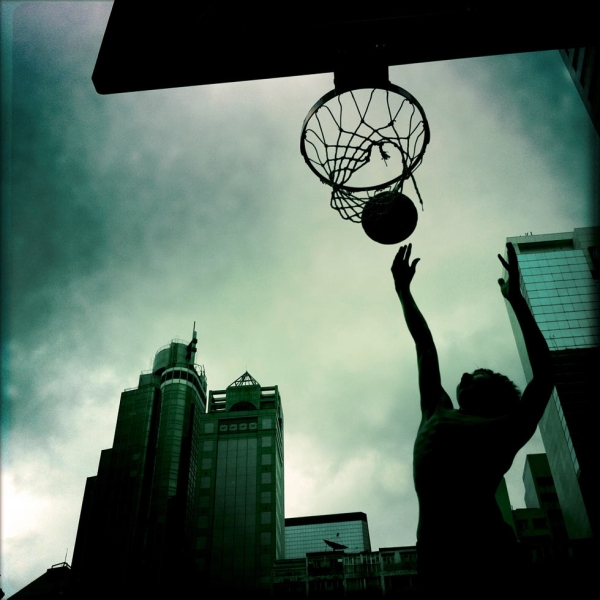 A game of basketball at the Wan Chai southern playgrounds. (Palani Mohan) 