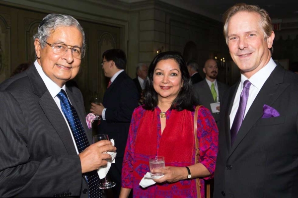 L to R: Awards Dinner benefactors Victor and Tara Menezes with Asia Society Vice President of External Affairs Shayne Doty. (Bennet Cobliner)