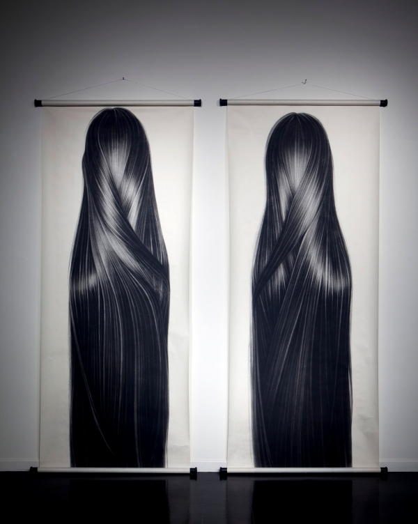 Twin Spirits #1 by Zhang Chun Hong, charcoal on paper scrolls, 2002. Collection of the artist © Zhang Chun Hong