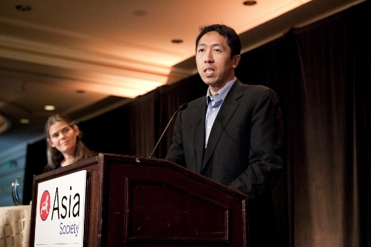 Daphne Koller and Andrew Ng, Co-founders of Coursera, accept their award. Ng calls Coursera, "not a company, but a quest" to promote understanding through accessible online education (Whitney Legge Photography)