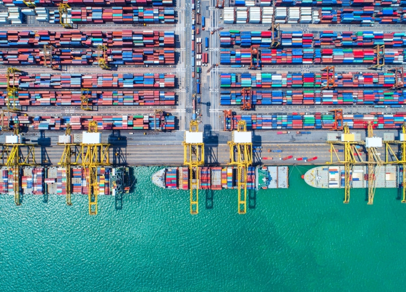Aerial view of a busy port