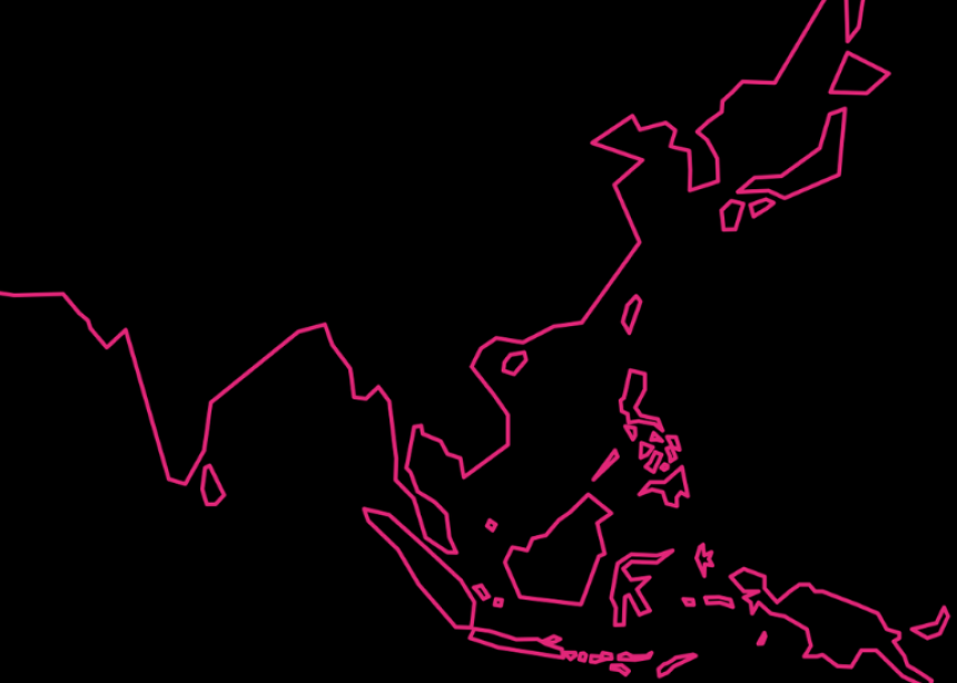 Fucshia illustration of Asia background next to headshot of Selina Ho