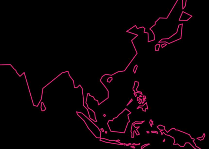 Fucshia illustration of Asia background next to headshot of Bich Tran
