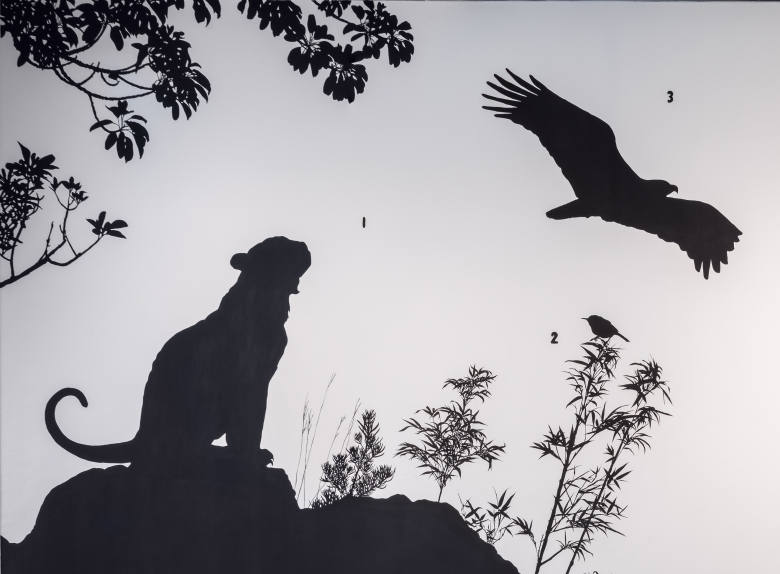 The silhouette of a South China Tiger in James Prosek's Hong Kong Flora and Fauna (2019) mural.