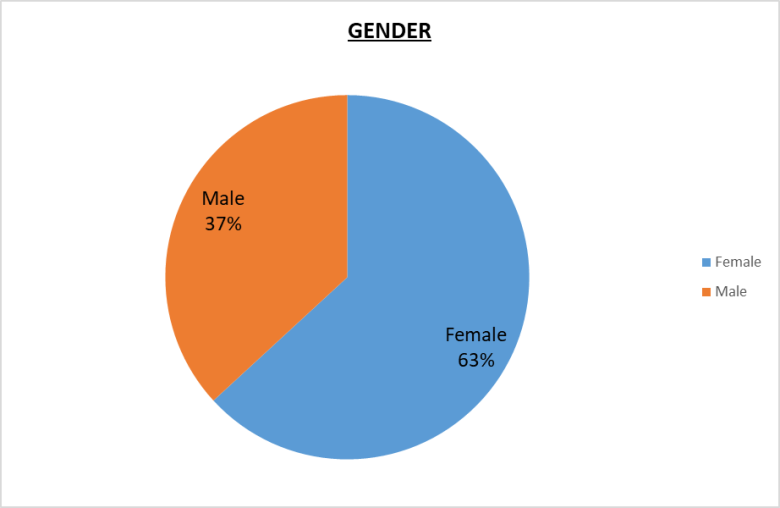 Global Leadership Gender Pie Chart = 37% Male, 63% Female