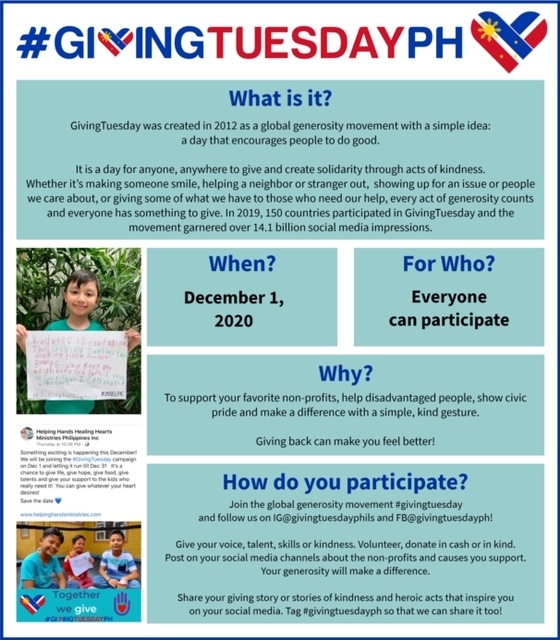 GivingTuesdayPH flyer - What is it? When? For Who? why? How do you participate?